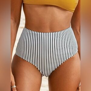 CUPSHE Bikini high waisted striped Tummy Control bottoms  MEDIUM